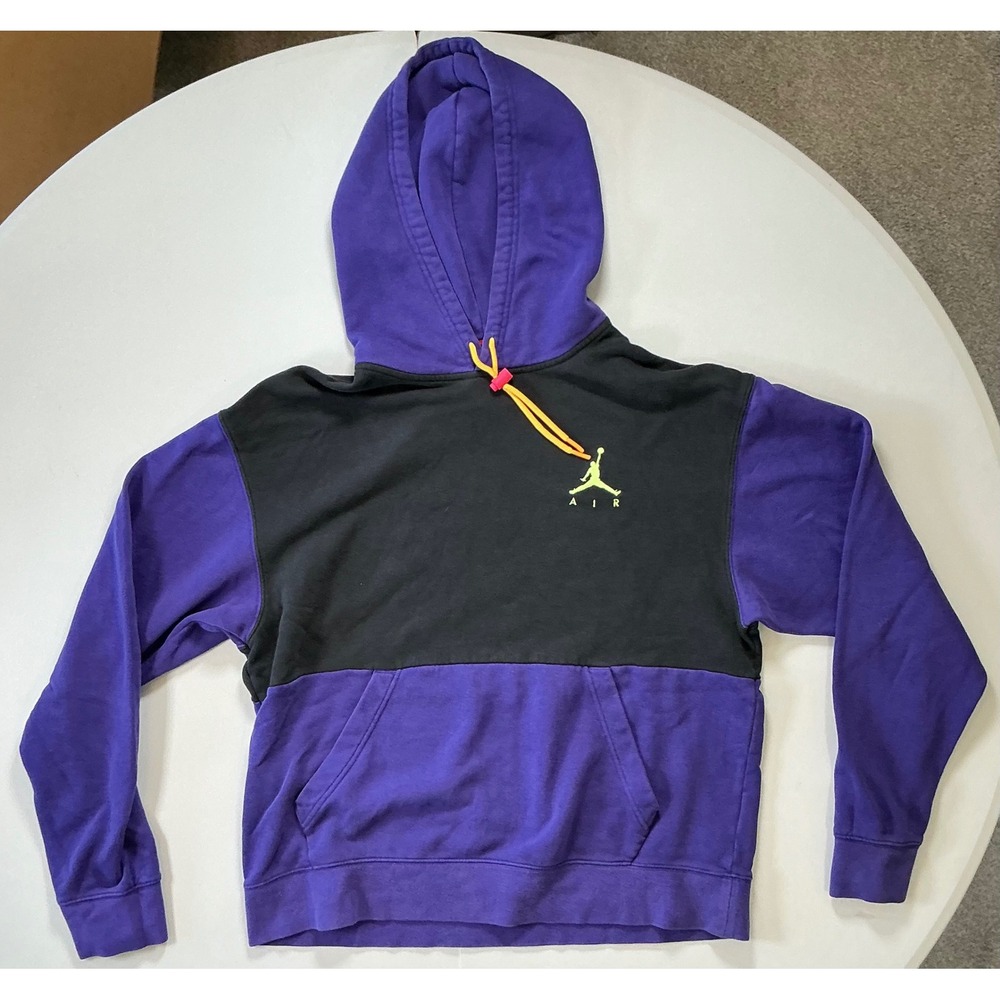 Jordan Air Hoodie Purple Black Color Block Jumpman Sweatshirt Sporty Mens M